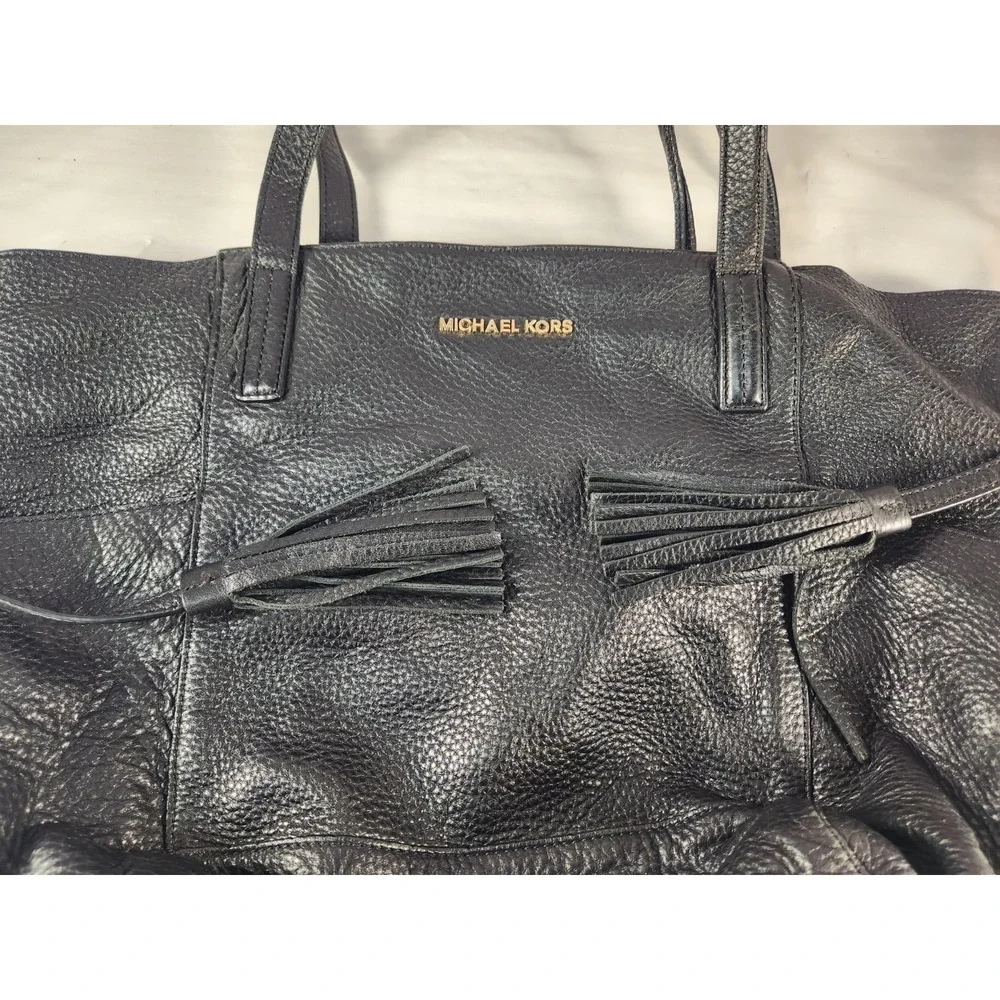 Michael Kors Black Super Soft Cobblestone Leather Shoulder Bag Purse Tote Large